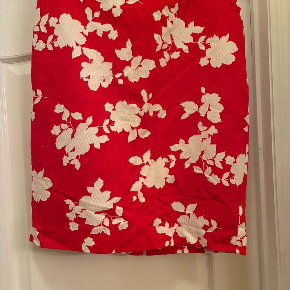 Talbots Red Pencil Skirt with White Floral Print